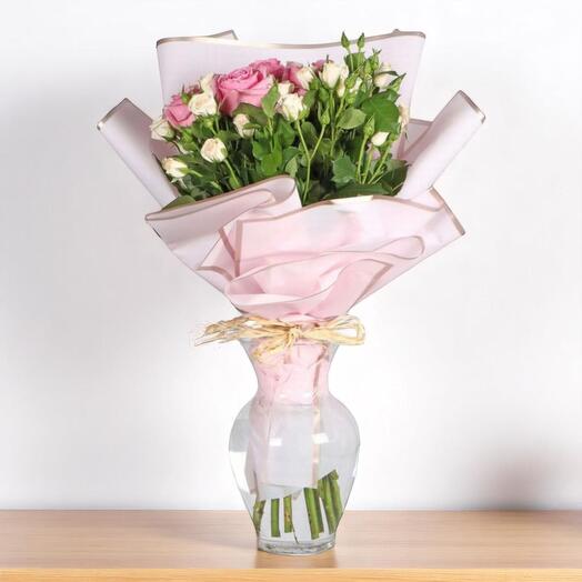 Шикарные розовые розы   Букет мини-роз | Элегантная смешанная цветочная композиция