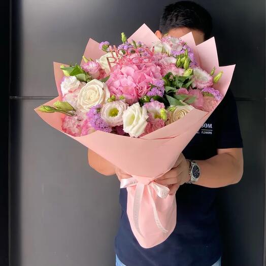 Birthday Wishes Bouquet | Hydrangea | Roses | Birthday Acrylic