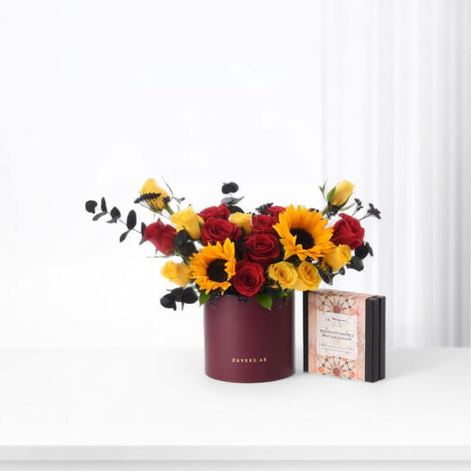 Фирменная коробка Crimson Sol Bloom с шоколадом Mirzam