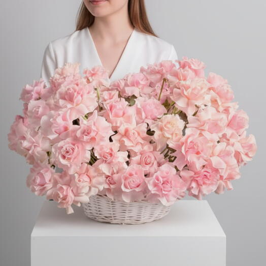 50 розовых эквадорских раскрытых роз Огромная корзина