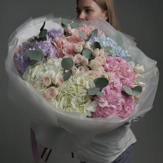 Pastel Color Hydrangea With Spray Rose Bouquet