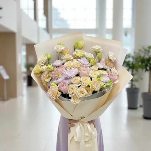 Peach and purple hand bouquet