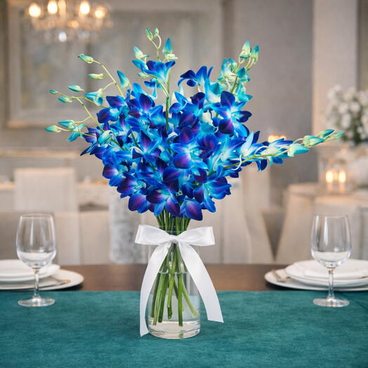 Орхидея Azure Elegance – 15 синих орхидей в вазе