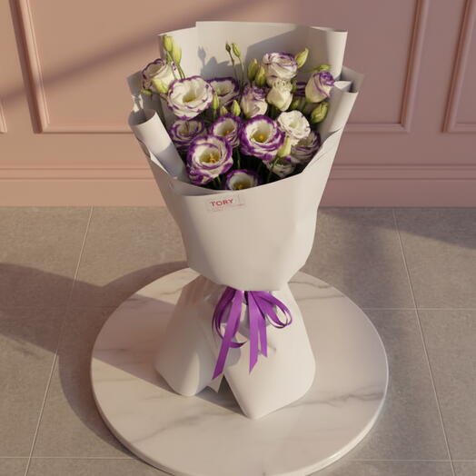 Bouquet de 5 eustomas blanc-violet