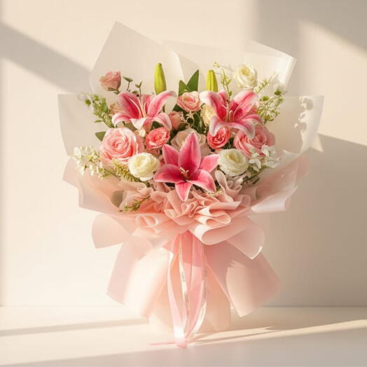 Blush Pink   White Orchid Rose Bouquet
