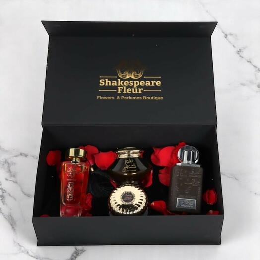 Oud Wow Perfume Gift Box – Luxury Fragrance   Kuwaiti Bakhoor Set with Fresh Rose Petals