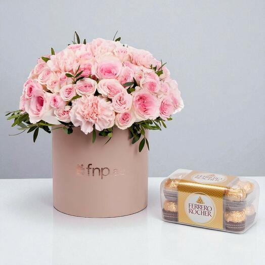 Коробка Pink Blush с коробкой Ferrero Rocher на 16 шт.