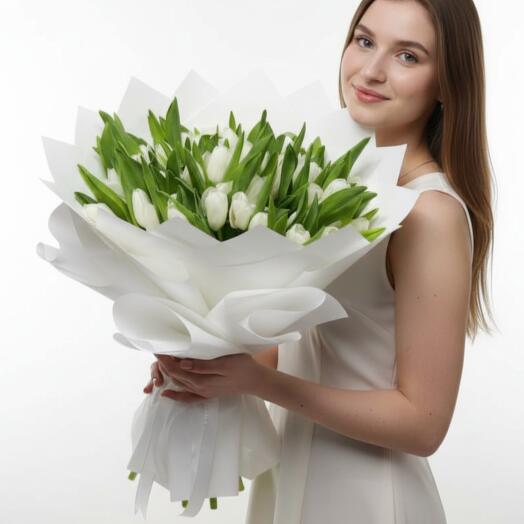 50 White Tulip Bouquet