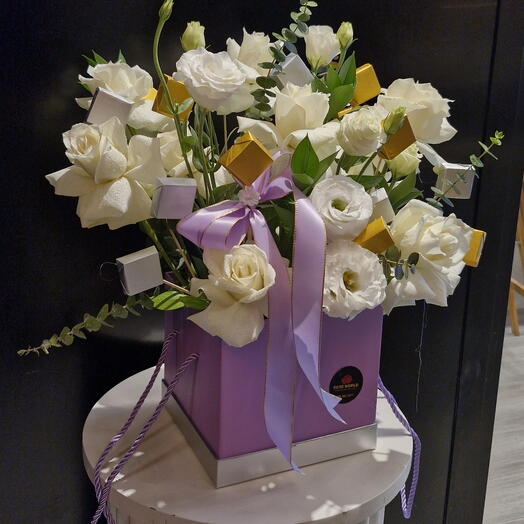 Flowers in a box and chocolates 🍫