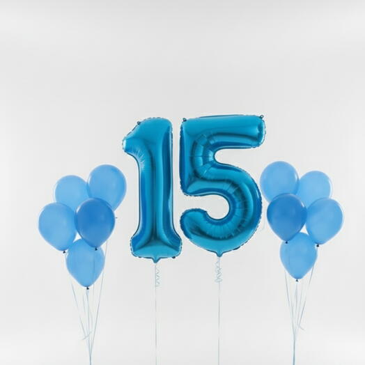 Happy Birthday Blue Number Fifteen Balloon Set – 40 Inch