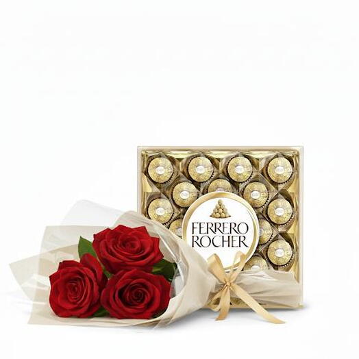 3 красные розы и шоколад