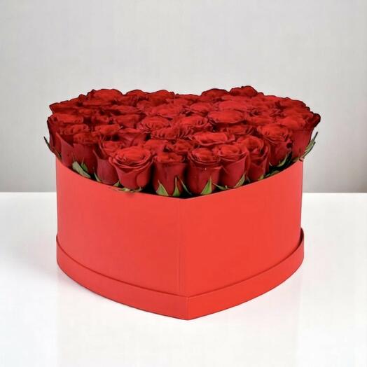 Flowers in a box heart red box
