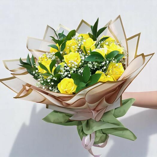 15pcs yellow rose bouquet