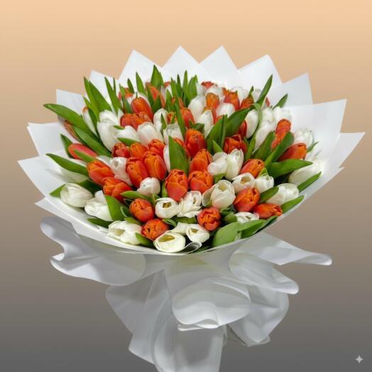 White   Orange Tulip Bouquet
