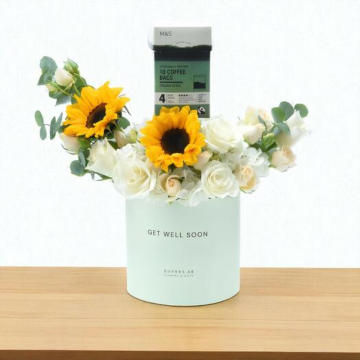 Café Ensoleillé – Coffret fleuri Bon rétablissement