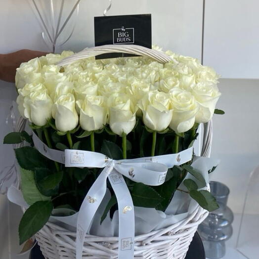 51 White Roses Basket