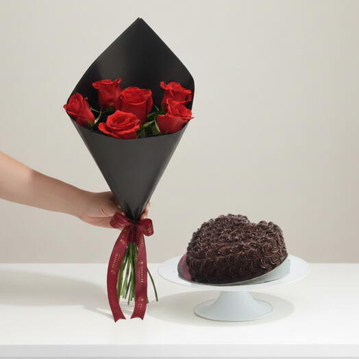 Комбо 6 роз и торт