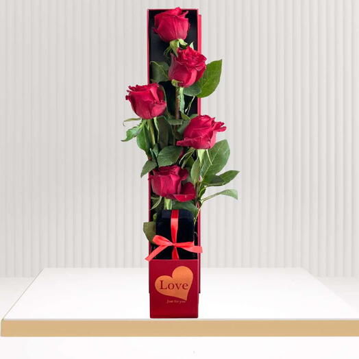 Vertical Red Roses Gift Box