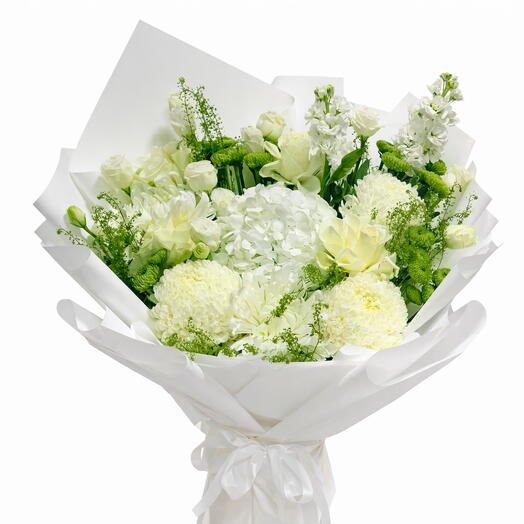 Colorful blooms in white wrap