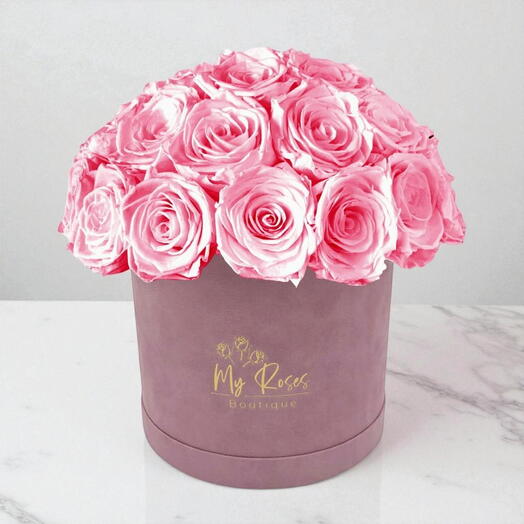 Lilac Velvet Box With 36 Pink Roses