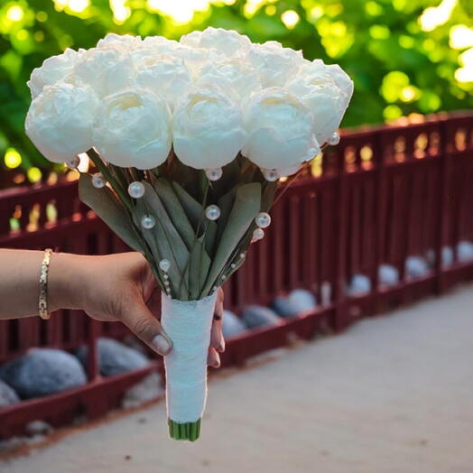 White Peony Bridal Bouquet - Artificial