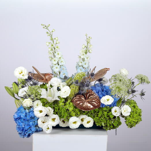 Hydrangea And Delphinium Vase Style 7249