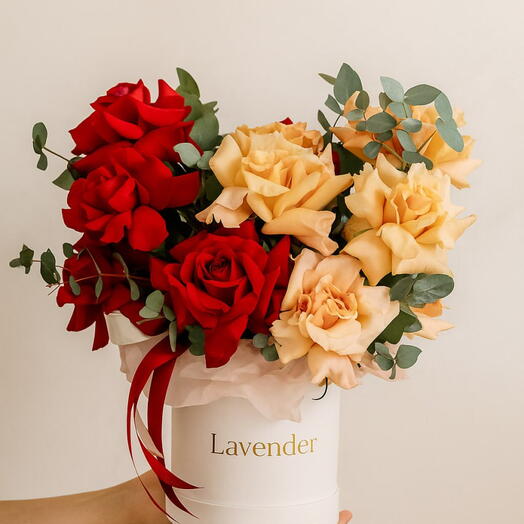 Red   Peach Harmony Basket | Elegant Mixed Roses Arrangement