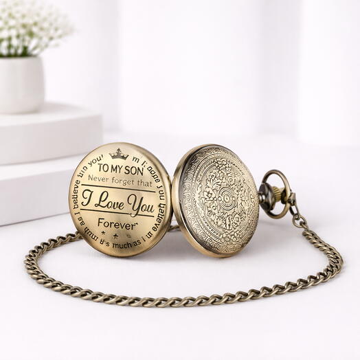 Reloj de bolsillo vintage con cadena Para mi hijo te amaré por siempre – regalo conmemorativo atemporal