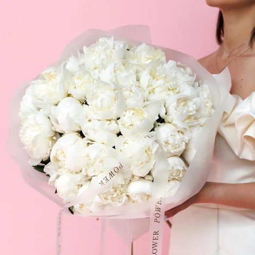Pureté : Bouquet XL de 50 pivoines blanches
