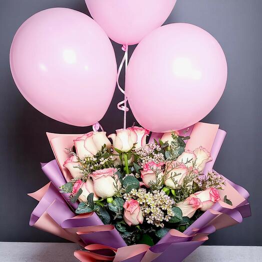 Blushing pink with balloon gold