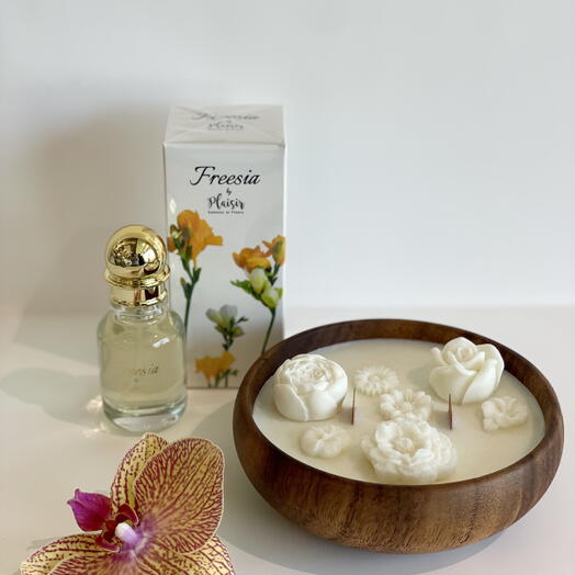 Giftset - Freesia Fragrance and Candle Bowl