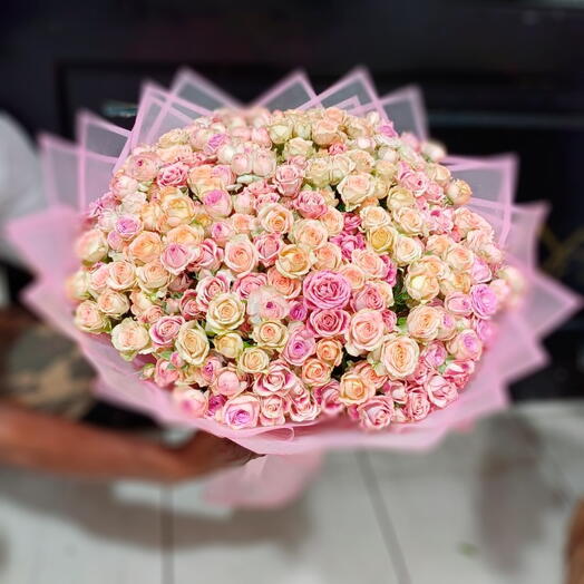 Pastel Harmony: Bouquet of 26 Pink and 25 Peach Spray Roses