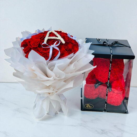 Ramo rojo Elegance y osito de espuma rojo