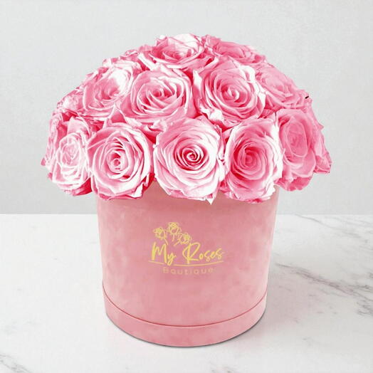Pink Velvet Box With 36 Pink Roses