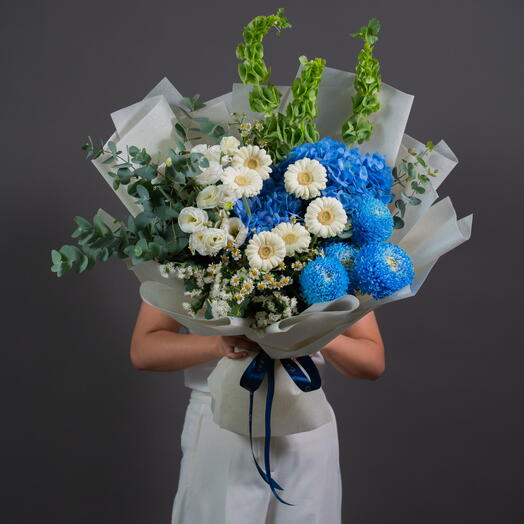 Bouquet d'hortensias bleu serein