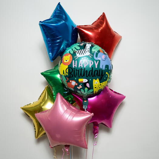 Набор из 6 звездных шаров Зеленая джунглевая тема С Днём Рождения 7405