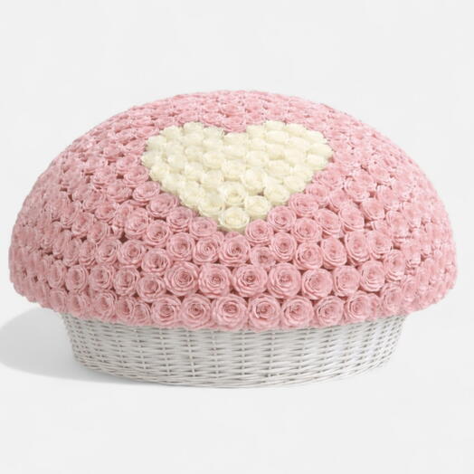 Queen Of Love _ 999 Soft Pink With White Rose XXL Valentine s Basket