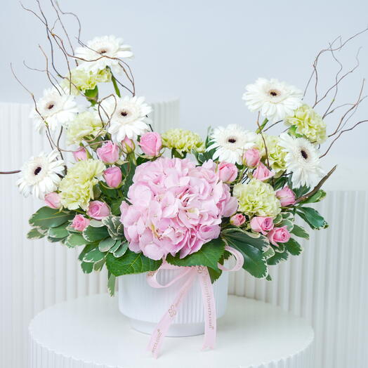 White Gerbera   Carnation Ceramic Pot