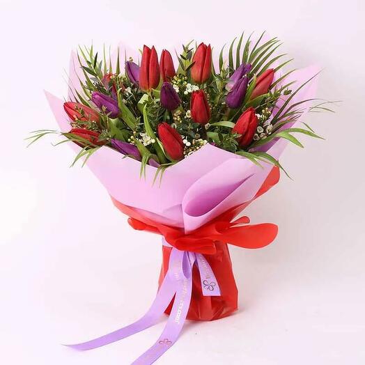 Scarlet Beauty 19 Tulips Bouquet