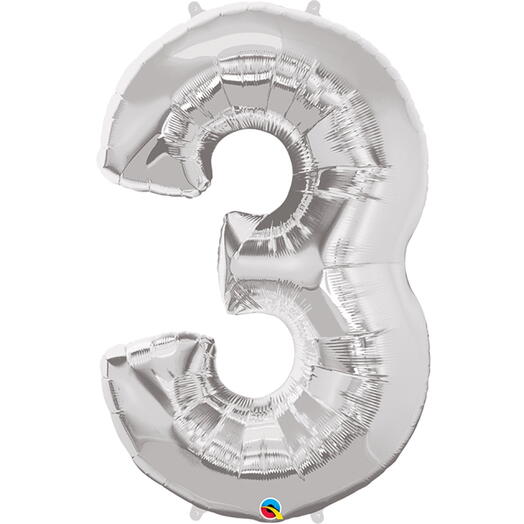 Silver Number Three Helium Balloon-5360