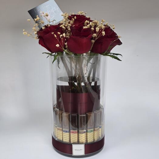 Eid Bloom Box - Anniversary Gift - Red Roses and Merci Chocolate