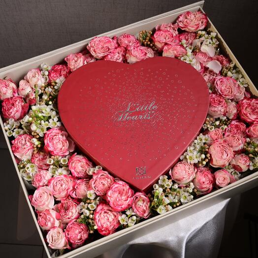 Подарочная коробка с духами Little Hearts и розами Sunset Roses