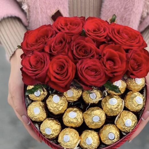 Boîte ronde fleurs et chocolats RR3