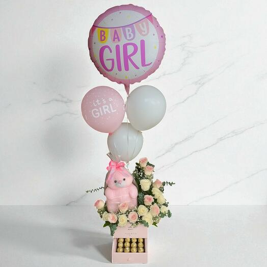 Mix roses Box with Chocolate, Teddy   Balloon