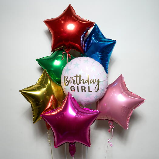 Набор фольгированных шаров Именинница с 6 звёздными шарами 7402