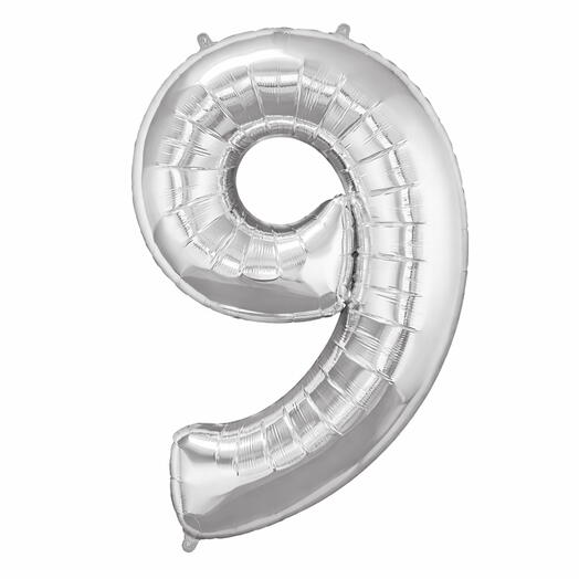 Серебряный гелиевый шар-цифра 9, 40 дюймов