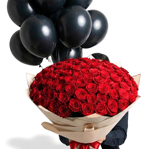 Midnight Romance – 101 Red Roses   Black Balloons