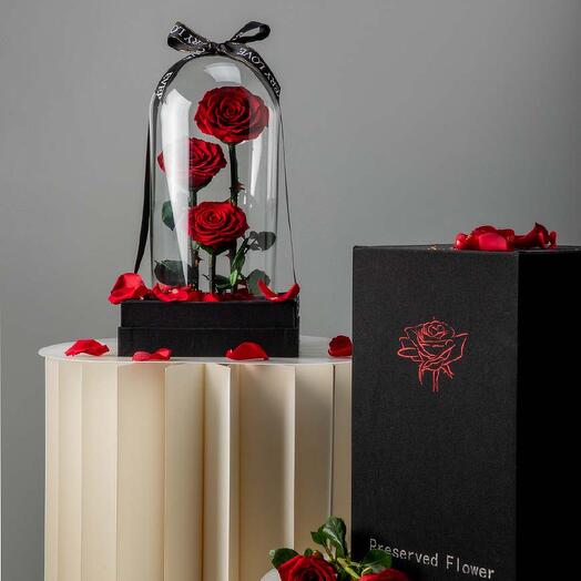 Тройная красная вечная роза