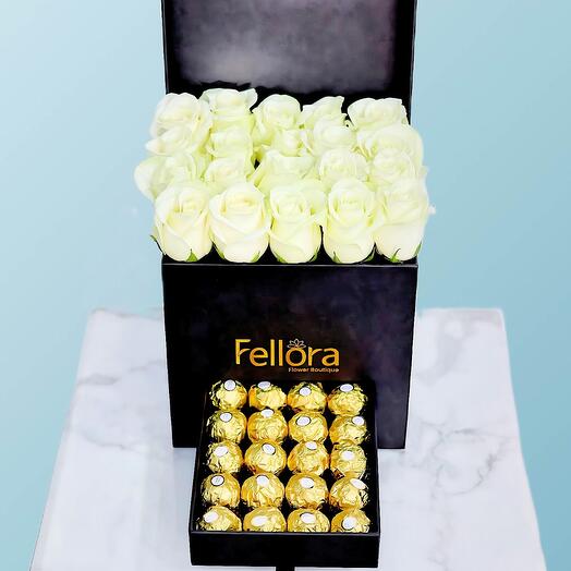 White RosesAnd Ferrero Chocolate - 3810