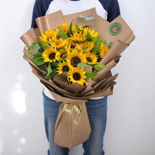 15 Sunflowers with Fillers in Rustic Wrap